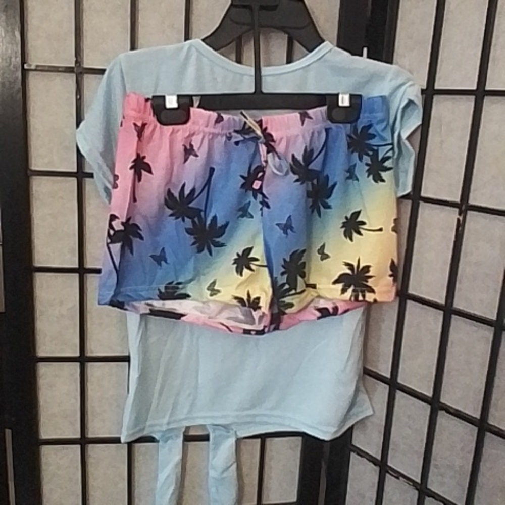 Blue 'Summer Vibes' T-Shirt and Rainbow Palm Shorts Set - Picture 8 of 8